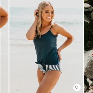 Tie Front Blouson Tankini- Large